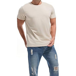 Nuevas Camisetas Térmicas Lisas Casuales al por Mayor de Algodón Pesado Tejido de Doble Capa Transpirables con Cuello Redondo y Manga Corta para Hombre - Product Image 3