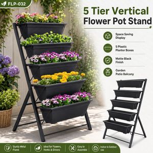 Jardinière Verticale à 5 Niveaux en Gros avec Bacs en Plastique – Support de Plantes Extérieur Gain de Place pour Balcon et Patio - Product Image 1