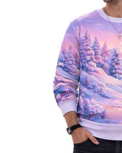 Sweat-shirt personnalisé imprimé en 3D avec paysage d'hiver violet rose, col rond décontracté pour homme, sublimation personnalisée, haut d'automne et d'hiver - Product Image 4