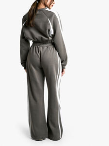 Ensemble de survêtement gris 2 pièces pour femmes grandes tailles, manches longues, col rond, coupe ample, sportif, toutes saisons, en molleton tricoté avec bande latérale - Product Image 6