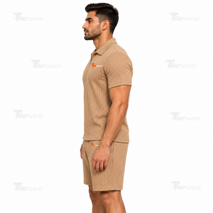 Conjunto de Camiseta Polo y Pantalones Cortos para Hombre, a la Moda, 200 GSM, Algodón y Poliéster, Estilo Deportivo Informal de Verano, Ropa Urbana Personalizada - Product Image 3