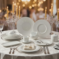 Service de table de mariage en porcelaine blanche céladon, style européen, ODM/OEM, comprenant bols à riz, assiettes à soupe, plats de service et kit d'ustensiles