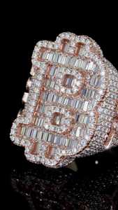 Rose <b>Gold</b> Plated <b>Cocktail</b> <b>Ring</b> With Baguette Cut Moissanite Pave Setting Letter Shape Luxury Statement Jewelry Unisex Party Wear - Product Image 6