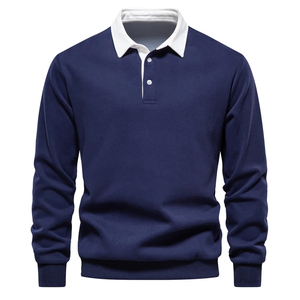 Business Casual Men Long Sleeve Polo Sweatshirts Contrast <b>Collar</b> Comfortable Cotton Blend Male Golf Polo <b>T</b> <b>Shirt</b> Wholesaler - Product Image 1