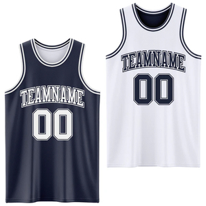 Custom Basketball Jerseys Team Name 00 Printed Breathable Mesh <b>Tank</b> Top Unisex Adult All Seasons White Navy Blue 100% Polyester - Product Image 1