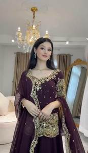 Tela de georgette sintética gruesa lista para usar, con bordado propio, vestido tradicional pakistaní / traje salwar de diseñador para mujer - Product Image 5