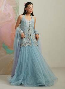 <b>Light</b> <b>Blue</b> Silk <b>Lehenga</b> Choli Set Floor-Length Traditional Indian Pakistani Party Wear for Women Quick Dry Wrinkle Free Features - Product Image 4