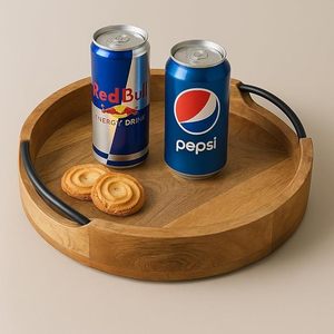 Modern Wood Serving <b>Tray</b> Round Decorative Drink Carrier with Side Handles for Beverage Snack Tabletop - Product Image 1