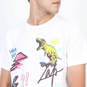 Men Summer Oversized 100% Cotton Print <b>T</b>-<b>Shirt</b> With <b>Dinosaur</b> Skateboard Cartoon Print O-Neck Regular Fit Casual Style - Product Image 6