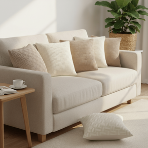 SOGA Ensemble de 6 housses de coussin décoratives élégantes en tricot tissé beige taupe et blanc pur Serenity - Product Image 4