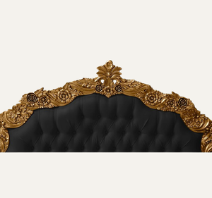 Cama King Size Clásica Europea de Lujo, Tapizada, de Madera de Caoba Sólida, Tallada a Mano, con Acabado Dorado, Ensamblada - Product Image 4