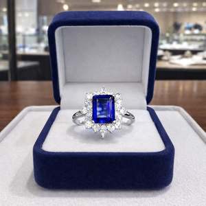 แหวนแต่งงานพลอยไพลินทรงเหลี่ยมมรกต เงินแท้ 925 แหวนสัญญาสำหรับผู้หญิงทุกขนาด - Product Image 4