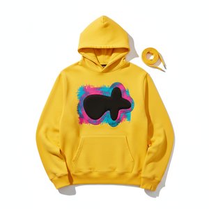 Sweat-shirt à capuche jaune pour homme en coton French Terry, coupe classique, poche imprimée en relief, décontracté, respirant, pour l'hiver - Product Image 1