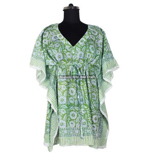 Túnica Kaftan Corta de Algodón Casual para Mujer, Estampada a Mano con Diseño Floral, Hecha en India, Suministro ODM - Product Image 3