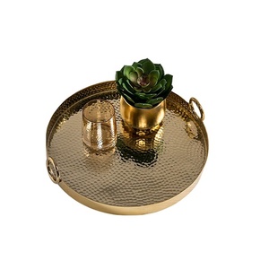 Bandeja de Servicio Moderna de Diseño Martillado, Ligera, de Varias Piezas, para Hotel, Bodas, Acción de Gracias, Navidad, Metal Dorado - Product Image 1