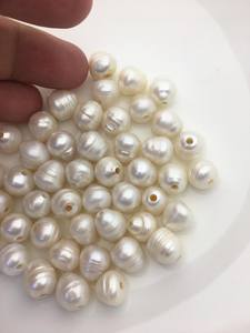 Perles d'eau douce blanches en forme de goutte 9-11mm, trou large 2mm, brin lâche pour la fabrication de bijoux, vente en gros en vrac - Product Image 4