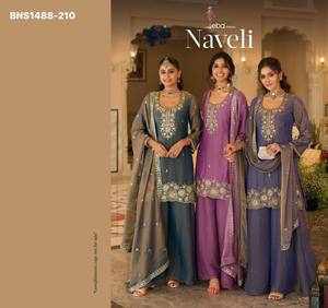 Conjunto de Traje y Pantalón Plazzo de Manga 3/4 de Calidad Premium con Bordados y Detalles de Piel, Colección de Compras en Línea, Moda Femenina India - Product Image 2