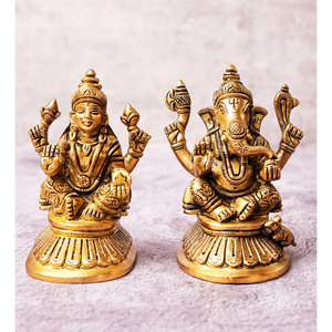 Premium Quality Brass Ganesh Lakshmi <b>Statue</b> on Vahan Base Home Decor Sculpture for Diwali Wedding Housewarming-Return Gift - Product Image 2