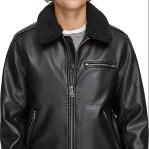 Chaqueta de cuero para motocicleta para hombre con cuello de piel sintética, cierre de cremallera, transpirable, estilo vintage, OEM ODM, MOQ bajo - Product Image 1