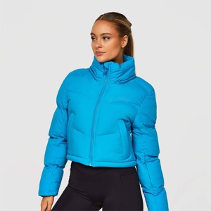 Chaqueta Corta Acolchada para Mujer con Capucha, Manga Larga, Azul, Ropa de Invierno - Product Image 2