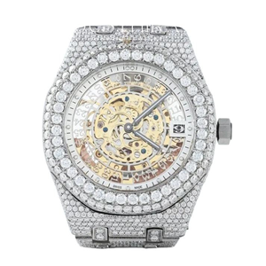 Reloj de Lujo Personalizable para Hombre, Estilo Hip-Hop, Caja Redonda de Acero Inoxidable, Esfera de 41 mm, Diamantes Moissanite VVS Premium, Movimiento de Cuarzo - Product Image 1