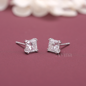 Boucles d'oreilles clous en diamant de laboratoire certifié IGI, taille princesse, or blanc/rose et or jaune 18 carats, solitaires carrés - Product Image 4