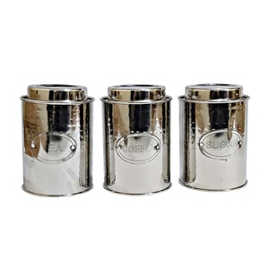 High Quality Custom Embossed Airtight Metal Coffee <b>Tin</b> Canister Set 3 Pcs Hammered Stainless Steel for <b>Kitchen</b> Use for Hotels - Product Image 1