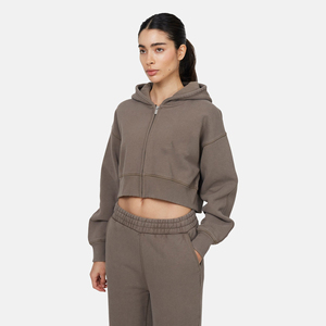 Sudadera Corta con Capucha y Cierre para Mujer, Color Sólido, Manga Larga, Tejida en Algodón y Fibra de Bambú, Ropa Casual de Otoño - Product Image 3