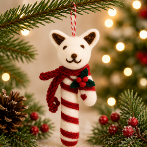 Adorno Navideño de Fieltro Hecho a Mano con Forma de Bastón de Caramelo para Perro, Decoración para Colgar en el Árbol - Product Image 1