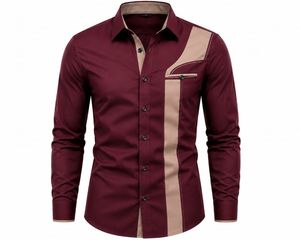 Camisa de Vestir para Hombre con Bloques de Color Geométricos, Manga Larga, Cuello Clásico, Estilo Casual Elegante, Tejido Popelina, Estilo Otoñal - Product Image 2