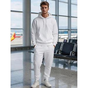Ensemble de survêtement blanc à capuche pour homme, sweat-shirt et pantalon de jogging en coton longs avec poches latérales, tenue décontractée pour l'automne - Product Image 5