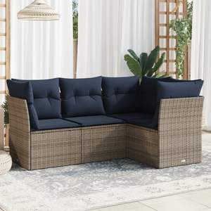 Juego de sofás de patio de ratán sintético gris de 4 piezas con cojines, sofás de jardín - Product Image 1