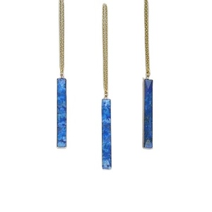 Lapis Lazuli naturel Femstone facettes Rectangle forme femmes mariage 92.5 chaîne à maillons en argent Sterling 18 "Long collier - Product Image 1