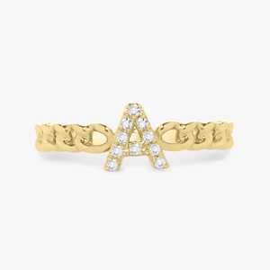 Custom Initial Letter Cuban <b>Chain</b> Ring Lab Grown Diamond 14k Solid Gold Personalized Alphabet <b>Name</b> Ring Fine Jewelry Wholesale - Product Image 1