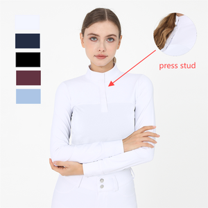 Chemise d'équitation élégante pour femme en cuir véritable respirant, manches longues, prête pour la concours, couleur blanche - Product Image 3