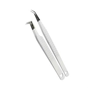 Pince à épiler professionnelle en forme de L pour cils, pointe incurvée, extension de cils volume, outil de beauté de précision - Product Image 2