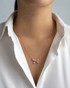 14K Solid Gold Lab Diamond Small Dainty Ribbon Bow Pendant <b>Necklace</b> with E Color VS Encrusted Minimalist Bridesmaid Gift for Her - Product Image 1