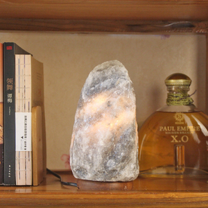 Himalayan Grey Rock Salt Lamp with <b>Dimmer</b> Switch Natural Carved Wooden Base Wholesale Natural Crafts Gray Salt Table Lamp - Product Image 6
