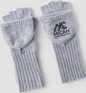 Gray Jacquard Flip Top Fingerless Gloves (Acrylic/Cotton) Ribbed Winter/Spring/Summer Touchscreen Wrist Warmth for Sports Daily - Product Image 5