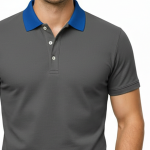 Polo Moderno Gris para Hombre con Cuello Azul Rey en Contraste, Manga Corta, Secado Rápido, para Ejercicio - Product Image 3