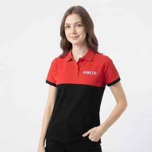 <b>Women's</b> Color Blocked <b>Polo</b> <b>Shirt</b> Short Sleeve Breathable Casual Woven 100 Cotton Red <b>Black</b> Front Logo - Product Image 1