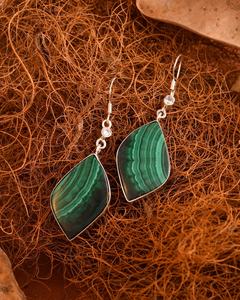 Boucles d'oreilles pendantes en malachite naturelle, argent sterling 925, cristal vert, style bohème, bijoux faits à la main, cadeau pour femme - Product Image 1