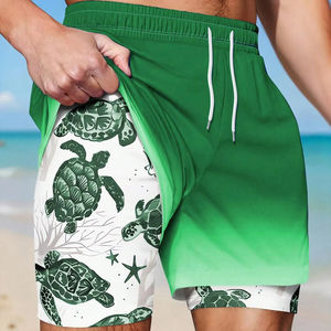 Shorts de baño de doble capa con estampado floral para hombre, shorts de playa de secado rápido, tejido ligero y transpirable, cintura elástica con cordón, ropa para piscina - Product Image 1