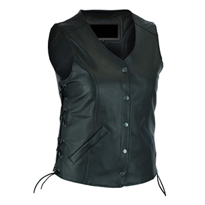 Custom Factory <b>Women</b> Real Leather Motorcycle Vest Side Corset Lacing Snap Button Biker <b>Waistcoat</b> Wholesale - Product Image 1