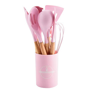 Ensemble d'ustensiles de cuisine en silicone 12 pièces, outils de cuisson antiadhésifs, kit d'ustensiles avec manche en bois et gobelet de rangement - Product Image 2