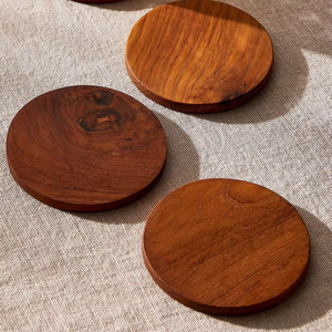 แผ่นรองแก้วไม้ธรรมชาติแบบคลาสสิก ชุดแผ่นรองแก้วทำมือรักษ์โลก สำหรับบ้าน สำนักงาน โต๊ะกาแฟ พื้นผิวสวยงาม - Product Image 1