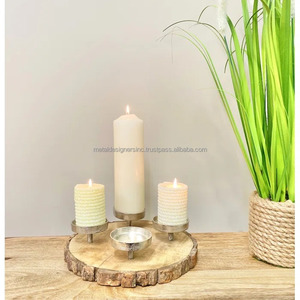 Bois d'écorce et aluminium 4 bougeoirs pour salle à manger et salon bougeoirs décoratifs pour la maison et le cadeau - Product Image 4