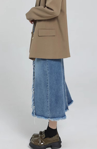 Jupe longue en jean esthétique pour femme, style décontracté, avec ceinture, coupe crayon, tricotée, couleur délavée, pour les fêtes printemps-été - Product Image 5