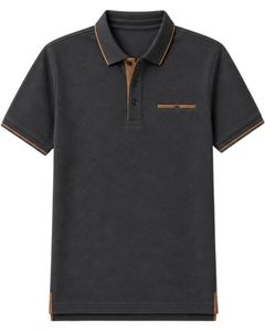 Camiseta Polo Personalizada para Hombre en Negro Carbón y Marrón, Manga Corta, Informal, para Golf, Transpirable, Verano, Poliéster Premium - Product Image 1
