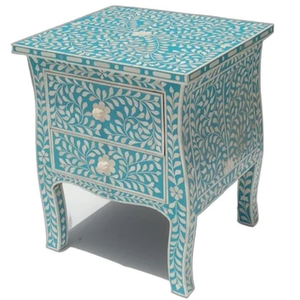 Mueble de Salón Moderno Rectangular Azul y Blanco con Incrustaciones de Hueso y 2 Cajones para Apartamentos y Hoteles - Product Image 1